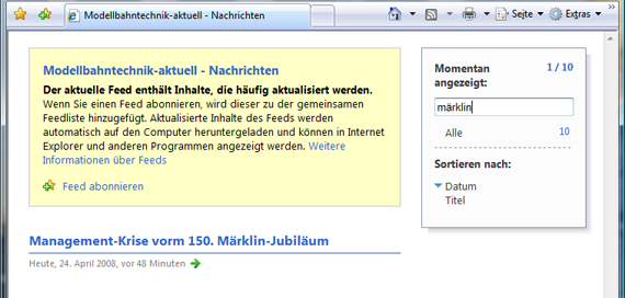 RSS-Feeds mit dem Internet Explorer 7 abonnieren