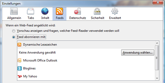 Alternative RSS-Reader in Firefox einbinden