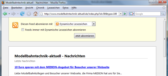 RSS-Anzeige in Firefox 2.0