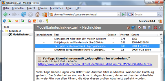 NewsFox-Add-On für Firefox 2.0