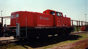Die imposante Vorbildmaschine einer Diesellok der Baureihe V90 im Kleid der DB Cargo