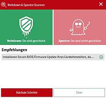 Das Ergebnis des Ashampoo "Spectre Meltdown Check" auf einem Windows-PC, der von einer Phenom AMD-CPU angetrieben wird: Während die allermeisten Intel-CPUs mit Meltdown- und Spectre-Attacken kompromittiert werden können, sind die meisten AMD-CPUs gegen Meltdown und eine der beiden Spectre-Angriffsszenarien immun