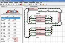 Darstellung eines Schattenbahnhofs in der Steuerungssoftware Rocrail