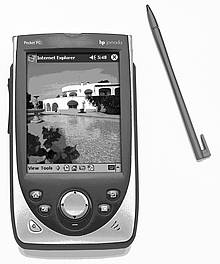 PDA Hewlett Packard "Jornada" mit dem Betriebssystem Windows mobile, Bedienung der berührungsempfindlichen Oberfläche per Stift