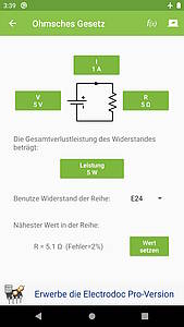 Mit der electrodoc-App kommen Sie ganz bestimmt nicht mit dem Ohmschen Gesetz in Konflikt