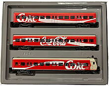 x-Wagen-Set, Märklin Art.-Nr. 4393 mit Coca Cola-Werbung, der Vorbildeinsatz fand im Raum Köln statt